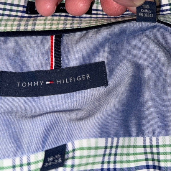 Tommy Hilfiger Slim Fit Non-Iron Dress Shirt 16.5 34/35 Plaid Long Sleeve - Picture 11 of 14